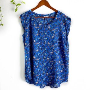 Pleione Floral Double Pleat Blouse Short Sleeves